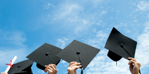 Throwing graduation hats in the air